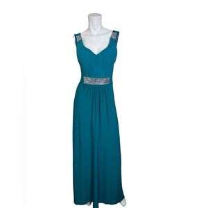 Teal Evening Gown with Silver Embellished Waist